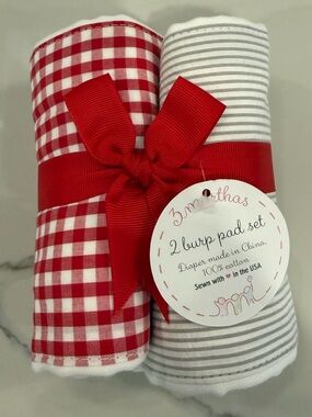 3 Marthas Burp Cloth Set - Red Gingham & Gray Stripe